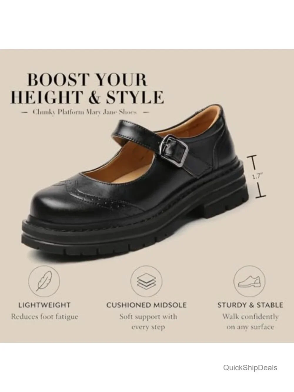 Women's Mary Jane Oxford Platform Chunky Heel Faux Leather Buckle Shoes